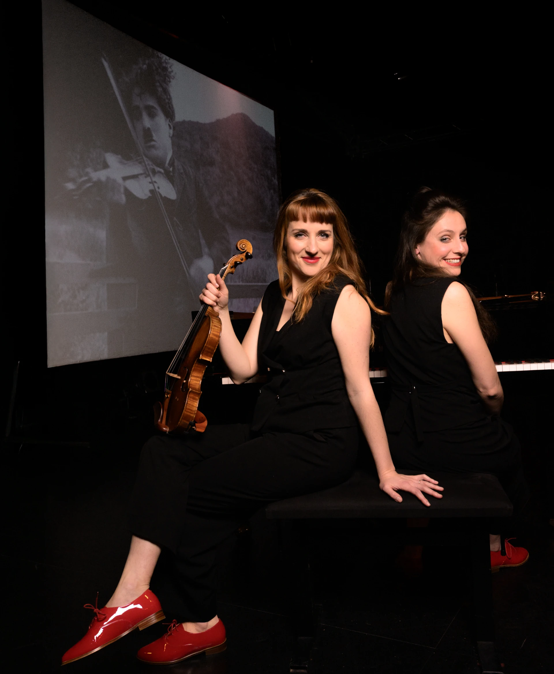 Ciné Concert Chaplin Le Violon de Mr Chaplin tribute to Charlie Chaplin performance pianist Camille Phelep violinist Charlotte Maclet cover photo Lunartis Studio
